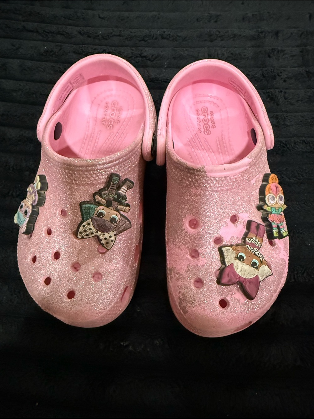 CROCS Kids' Pink Glitter Clogs with Character Charms